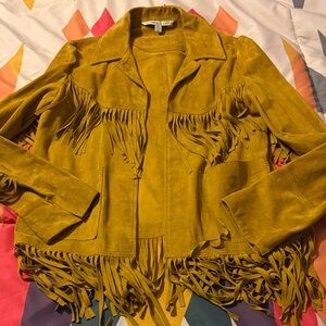 Zara Mustard Leather Fringe Jacket